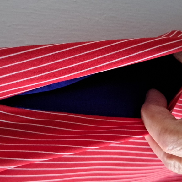 Chiara Cocol Milano Red & White Striped Midi Dress with Blue Trim SZ L - Picture 9 of 12